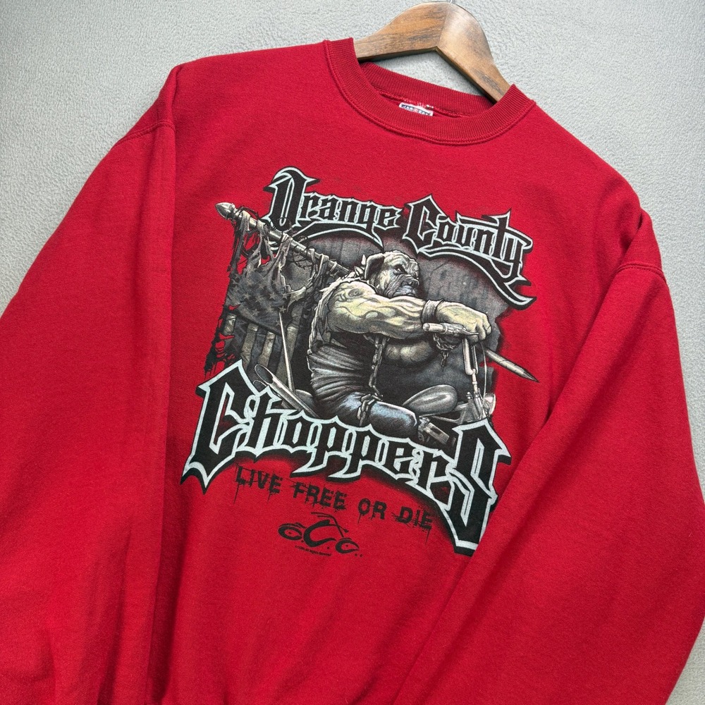 VTG Orange County Choppers Crewneck Sweatshirt Mens L Red Cotton Blend Biker OCC